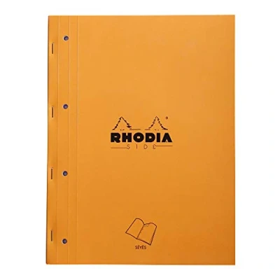 Immagine di RHODIA 118015C Bloc Notes Punto metallico Lato Lungo arancione A4 Quadretti Grandi Seyès 80 Fogli staccabili a 4 Fori Carta Clairefontaine bianca g/m Copertina Flessibile e Resistente Basics