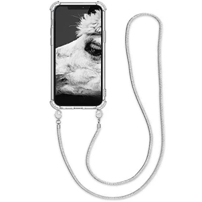 Immagine di kwmobile Cover a tracolla compatibile con Apple iPhone 12 Pro Max Back Case in silicone laccio metallico per il collo Custodia cordino metallo