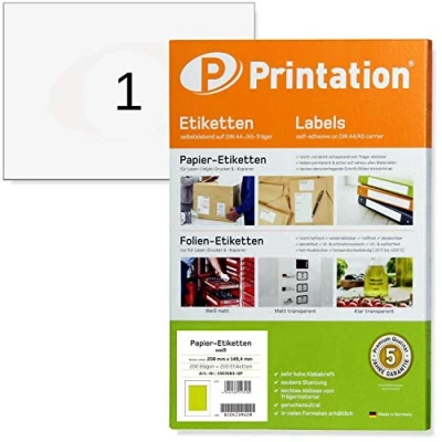 Immagine di Printation 8690 Etichette autoadesive per indirizzi, su fogli formato A5, 200 pz, 210 x 148,5 mm, colore: bianco