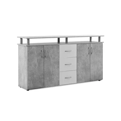 Immagine di AVANTI TRENDSTORE Nevada Cassettiera spaziosa in legno laminato con 4 ante a battente e 3 cassetti, perfetta per ingresso o soggiorno. Disponibile 2 diversi colori. Dimensioni: LAP 155x83x35 cm
