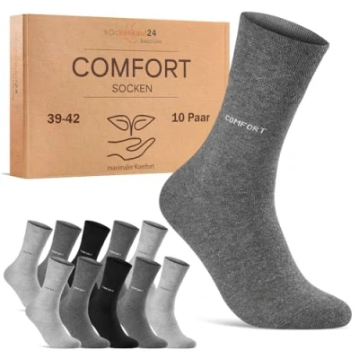 Immagine di 10 paia di calzini Comfort senza elastico e cuciture per uomo donna gomma con in vita confortevole, nero, grigio, antracite, 39 42