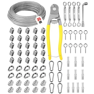 Immagine di 3mm 35m Cavo Acciaio, Fune in Filo Acciaio Inossidabile con Tenditori Tenditor, Corda Nylon per Arrampicata Delle Piante, Stendibiancheria, Recinzioni da Giardino, Lampadari Esterno