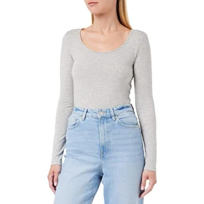 Immagine di Vero Moda Damen VMMAXI My LS Soft Long U Neck NOOS&#039; Langarmshirt, Grau (Light Grey Melange), 38 (Herstellergröße: Medium)