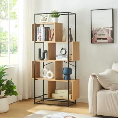 Immagine di [en.casa] Scaffale da Terra con 4 Scomparti Aperti Libreria Mobile Espositore per Casa Ufficio Negozio 160 x 80 33 cm Effetto Rovere/Nero