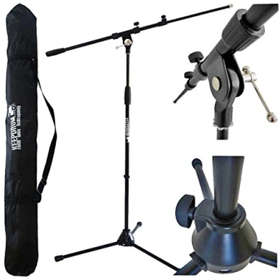 Immagine di KeepDrum MS106 BK, Supporto per microfono, treppiede con asta di metallo Base + Borsa da trasporto SB 03
