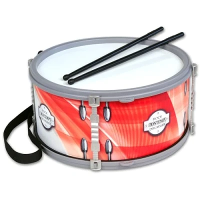 Immagine di Bontempi BeatMaster Tamburo con Doppia Membrana, Tracolla e Bacchette di 25cm per un&#039;Esperienza Ritmica Completa, Rosso, 25x25x12 cm