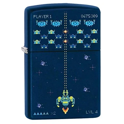 Immagine di Accendino Zippo® Pixel Game Design 49114, Antivento Ricaricabile Zippo, Realizzato in Metallo con Caratteristico &quot;click&quot; Color Blu, Made USA, Ottima Idea Regalo