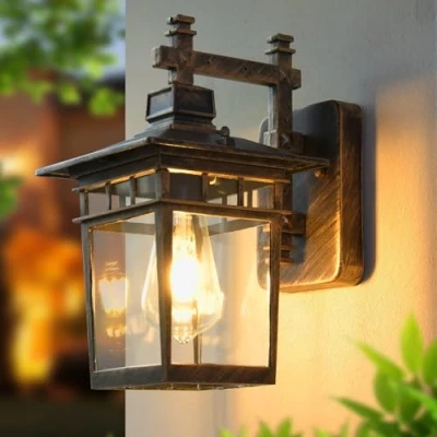 Immagine di Lanterna da Parete per Esterno, Impermeabile IP44, Retro E27, Lampada Esterno con Vetro Trasparente, Lampade Fattoria Illuminazione Luci Port
