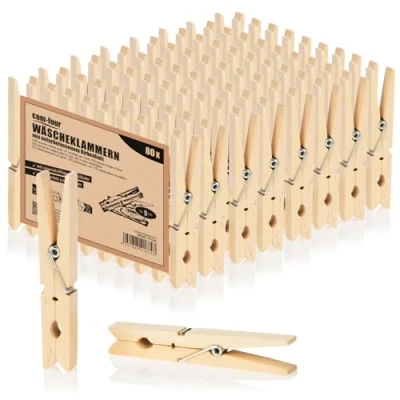 Immagine di com four® 80x Mollette XL in Legno Sostenibili di Betulla Non Trattato per Stendere Il Bucato, Circa 9 cm (080 Pezzi XL)
