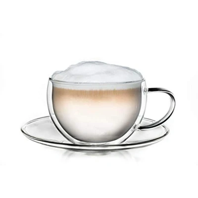 Immagine di Creano Tazza Termica a Doppia Parete Tè/Latte Macchiato Cappuccino con Sottobicchiere 250ml