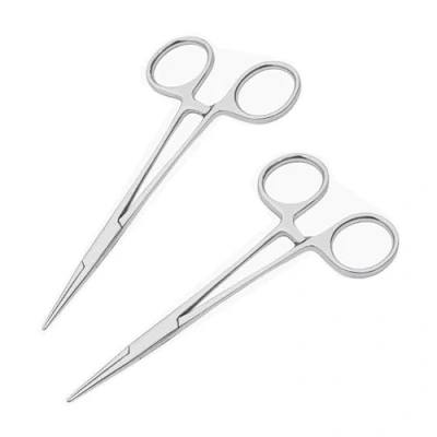 Immagine di 2 Pezzi Pinze Locking Set, 12.5cm Acciaio Inox per Sutura Piercing Emostatica, Emostatiche con Potente Mascella Seghettata, Multipurpose Testa Diritta Pulizia Orecchie da Cane