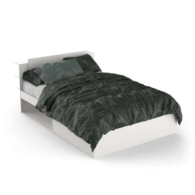 Immagine di Demeyere Letto 140 x 190/200 con Contenitore Industriale 2 Cassetti Nicchie, Colore Nero Opaco e Rovere Chiaro, 144.7 227 87.7 cm