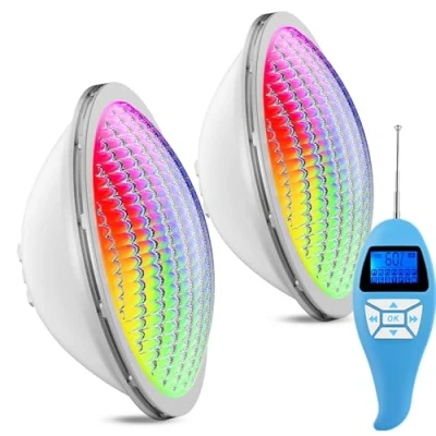 Immagine di LyLmLe LED Piscina PAR56, 20W Lampada Sommergibile PAR56 Multicolore RGB Dimmerabile con Telecomando, Subacquea a Illuminazione Cambia Colore Impermeabile IP68, 120angolo, 12V AC(2 Pack)