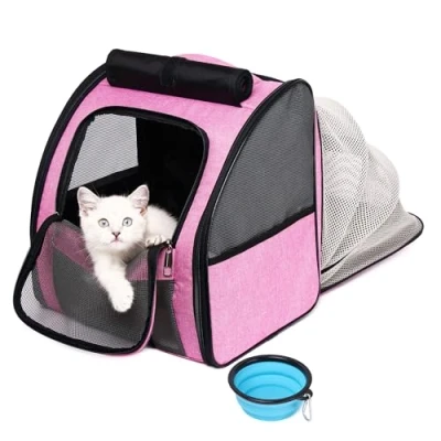 Immagine di Zaino per Cani Gatti, Espandibile Piccoli e Approvato Dalle Compagnie Aeree, Modello Areato Viaggi, Escursioni Uso Fuori Casa (Rosa)