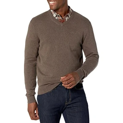 Immagine di Amazon Essentials Maglione con Scollo a V (Disponibile in Taglie Extra Forti) Uomo, Marrone Puntinato, XS
