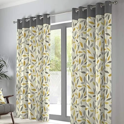 Immagine di Fusion Coppia di Tende con Occhielli in Legno faggio, 100% Cotone, pronte all&#039;Uso, Ocra, 46 Width x 72 Drop (117 183cm)