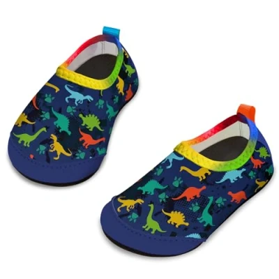 Immagine di Yorgou scarpe da acqua per ragazzi e ragazze, spiaggia bambini piccoli, calzini acquatici a piedi nudi antiscivolo piscina spiaggia, Dinosauro blu, 27/28 EU
