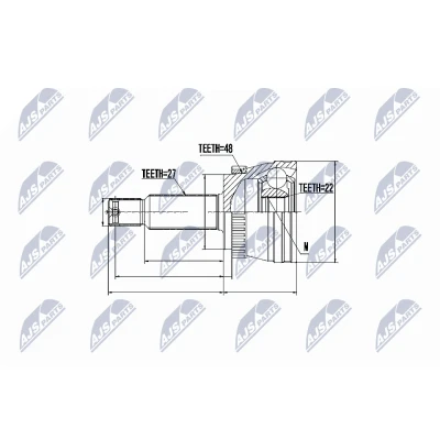 Immagine di NTY NPZ KA 353 Kit Giunto Omocinetico Assale posteriore, lato ruota con anello sensore ABS