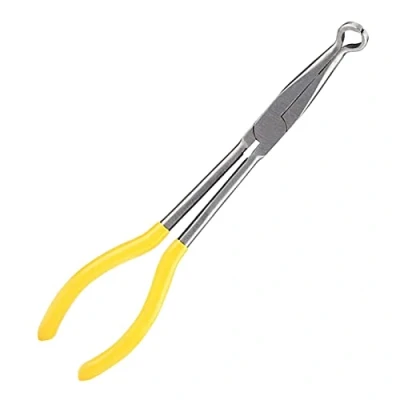 Immagine di 1 Pezzo Pinze Lunghe a Becco Curvo Becchi Mezzotondi Extra 45/90 Gradi per Riparazioni Artigianali con Punta Dell&#039;Anello Realizzato in acciaio Ad Alta Resistenza 6 x 27 CM Giallo