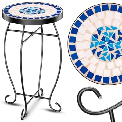 Immagine di KESSER® tavolo a mosaico da bistro sgabello fiori rotondo misure 60 x 38 cm tavolino caffè in metallo balcone, patio, terrazzo