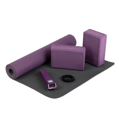Immagine di set per lo yoga “Flow: 1 tappetino da in TPE, 2 mattoncini gomma EVA (muschio), cintura cotone, principianti di