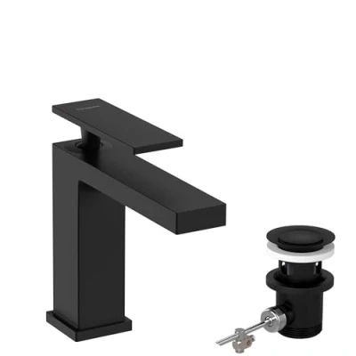 Immagine di hansgrohe Tecturis E Rubinetto per Lavabo con Scarico A Tirante, Risparmio Energetico (Coolstart), Miscelatore Idrico (Ecosmart) Altezza Bocca 110 Mm, Nero Opaco