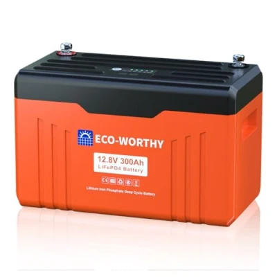 Immagine di ECO WORTHY LiFePO4 Bluetooth 12 V 300 Ah con display, batteria al litio protezione BMS a bassa temperatura e max. 15000 cicli, 3840 Wh per camper, pannello solare
