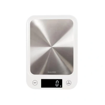 Immagine di Salter 1105 SSWHDR bilancia da cucina digitale di precisione in acciaio inox, capacità massima 5 kg, digitale, sottile, facile pulire, pesa cucina, display retroilluminato, bianco
