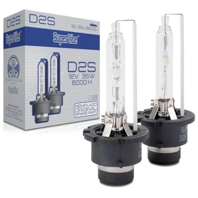 Immagine di Superlite Set 2 xenon D2S 12V 35W 6000K per i proiettori principali della gamma Night Vision. Omologato E1 R37/03 e certificato RoHs CE. Luce bianca una visibilità superiore.