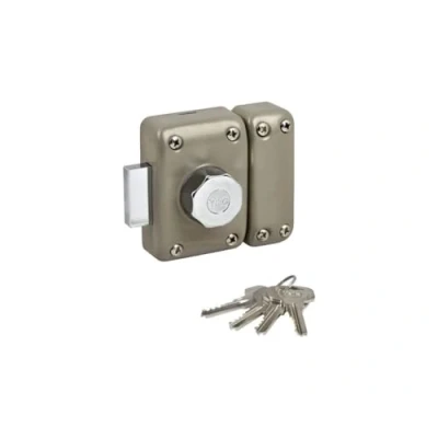 Immagine di Yale Serratura per porta manopola/cilindro, apertura a bottone interno, chiave esterna, diametro 23 mm, lunghezza 45 5 perni YV25BT protezione antistrappo 4 chiavi, beige