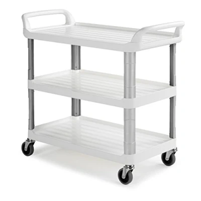 Immagine di TTS Cleaning 0F003800W Shelf Carrello a Tre Ripiani con Ruote da 100 mm, in Polipropilene, Montanti Bianco