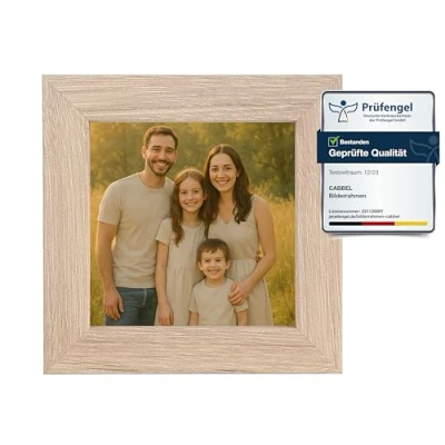 Immagine di CABBEL cornice portafoto da 10 x cm, in MDF, vetro acrilico infrangibile, naturale, confezione 1 quadrata appoggiare o appendere, moderna e stabile