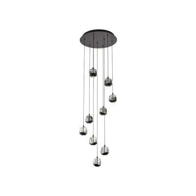 Immagine di Lucande Lampada LED a sospensione Hayley, nera, 9 luci, vetro