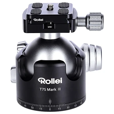 Immagine di Rollei T7S Markt II Treppiede professionale per fotocamera a 360 gradi, con frizione, portata 26 kg, scala registrazioni panoramiche e 2 livelle. Include piastra sgancio rapido compatibile