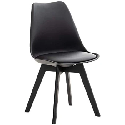 Immagine di CLP Sedia da pranzo Linares Plastic I Tessuto Velluto Corda Aspetto pelle Poltrona con struttura in legno, Colore:nero/nero, Materiale:Plastica