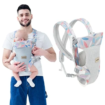 Immagine di IULONEE Portabebè Convertibile 4 in 1 Fascia Porta Bebè Ergonomico Marsupio Mani Libere Zaino o Front Pack Tessuto Baby Sling per Neonati 5 20kg Bimbi Blu