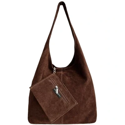 Immagine di Modarno borsa a tracolla da donna in pelle scamosciata pochette, tracolla, shopper, donna, vera (Marrone)