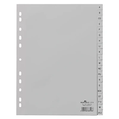 Immagine di Durable 651010 Divisorio con tasti prestampati A Z, f.to A4 verticale, 20 tasti, foratura 60/80 + 80x80x80, grigio, pezzi