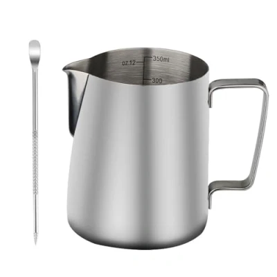 Immagine di Atliberswo Bricco per Latte in 304 Acciaio Inox 350ml Professionale Caraffa Schiumare da, Tazza il Con Indicatori di Misurazione, Adatta cappuccino ed espresso
