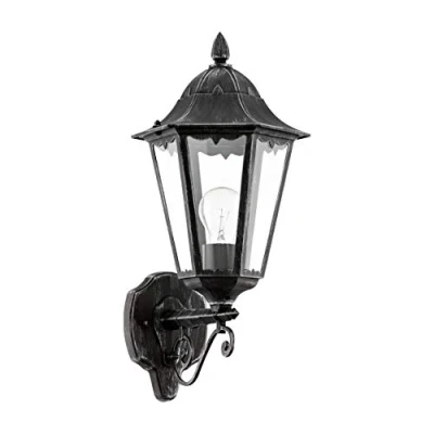Immagine di Eglo Navedo lampada da parete per esterni, esterno a 1 luce, applique in fusione di alluminio nero patinata effetto argento e trasparente, attacco E27, IP44
