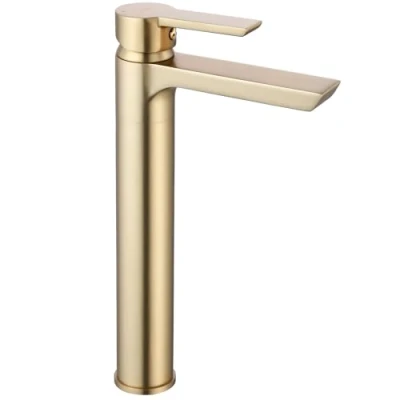 Immagine di Rea Rubinetto da lavabo Argus GOLD BRUSH High Miscelatore monocomando bagno in ottone regolabile caldo e freddo (Oro)