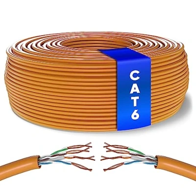 Immagine di Mr. Tronic Cavo Ethernet Cat 6 da 100m Bulk Cabel, di Rete LAN ad Alta Velocità Per Connessione Internet Veloce 1 Gbps 250 MHz AWG24 Sfuso UTP CCA (100 Metri, Arancione)
