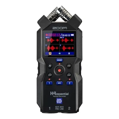 Immagine di Zoom H4essential Registratore Vocale Professionale e Riproduzione Simultanea 4 Tracce, Audio Display LCD da 2&#039;&#039; Porta USB C High Speed 2.0, Compatibile con Mac Pc IOS, Autonomia 20h