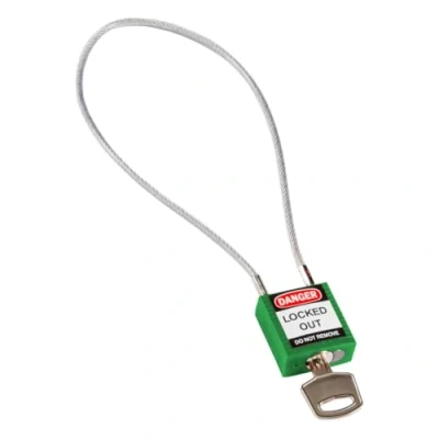Immagine di Brady Lucchetto con Cavo Compatto Confezione da 1 di Sicurezza Lockout Tagout Chiavi Diverse 32mm x 35mm 16mm Lunghezza del 400mm, Verde