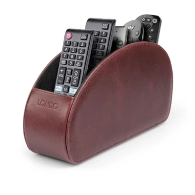 Immagine di Londo Porta telecomandi con 5 scomparti per contenere di TV, stereo, decoder, DVD, Blu Ray in Vera Pelle fodera interna suede. Adatto salotto o camera da letto