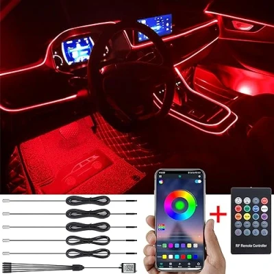 Immagine di TABEN Kit Luce Atmosfera per Auto Sincronizzazione Musicale RGB Multicolore 16 Milioni di Colori 6 Metri Illuminazione Ambientale USB in Fibra Ottica, Telecomando RF e Controllo App Bluetooth 12V