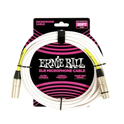 Immagine di Ernie Ball, Cavo microfonico XLR classico, Maschio/Femmina, 6,10 m, Bianco