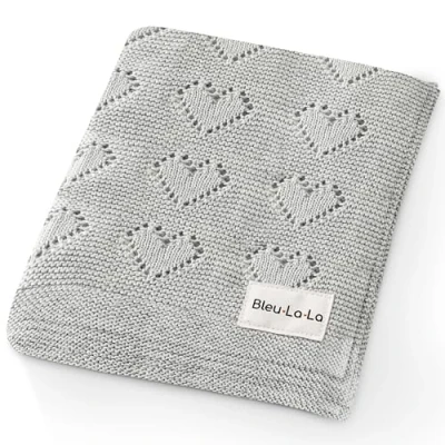 Immagine di Bleu La Coperta per Fasciatoio Neonati Lavorata a Maglia in 100% Cotone di Lusso Morbida e Accogliente Passeggino Culla Unisex Ragazze (Grigio)