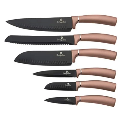 Immagine di BerlingerHaus Rose Gold Set di 6 Coltelli da Cucina Professionali, Lama in Acciaio Inossidabile, Rivestimento Antiaderente, Pane, Santoku, Manico Ergonomico, Design Metallic Line (BH 2543)