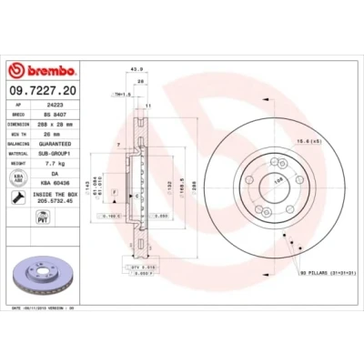 Immagine di BREMBO 09.7227.20 Disco freno 288 28 5 ventilazione interna con bulloni/viti RENAULT: ESPACE 3
